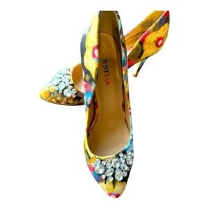 JustFab Floral Pumps with Crystal Embellishment